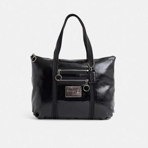Vintage Rare Coach Poppy Black Leather Tote Bag Purse - Picture 1 of 13